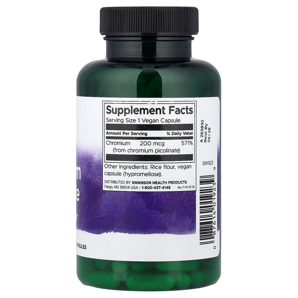Swanson, пиколинат хрома, 200 мкг, 200 веганских капсул
