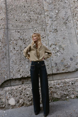 ZARA ДЖИНСЫ Z1975 WIDE-LEG СРЕДНЕЙ ПОСАДКИ С ЦЕПОЧКАМИ, СИНИЙ