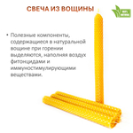 Свечи желтые 26х3 см, 2 штуки из восковой вощины