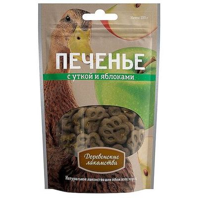 Деревенские лакомства для собак Печенье с уткой и яблоками, 100г