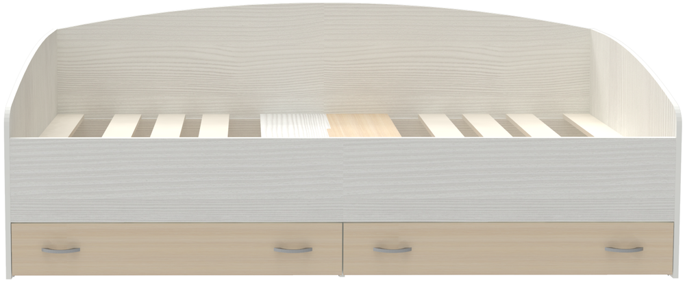 Кровать с выкатными ящиками КарИВи Кадет Белое Дерево  Дуб Молочный