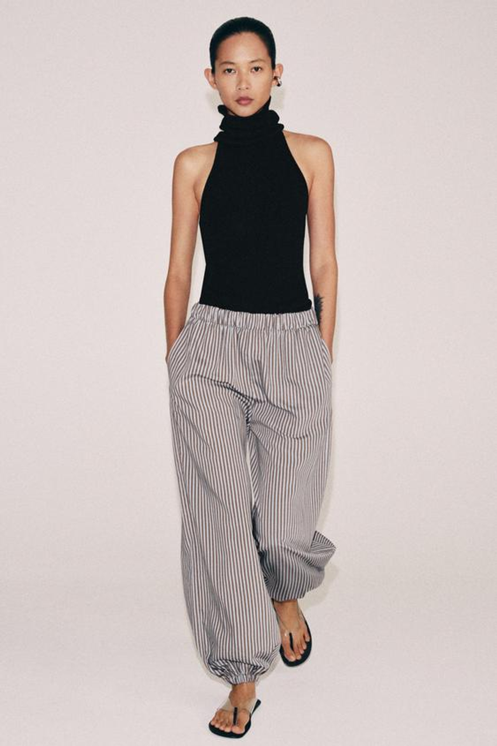 ZARA БРЮКИ-БАГГИ В ПОЛОСКУ — ZW COLLECTION, КОРИЧНЕВЫЙ/СИНИЙ