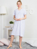 Домашняя сорочка в мелкий цветочный рисунок (Размер: XXL) (Цвет: малиновый)