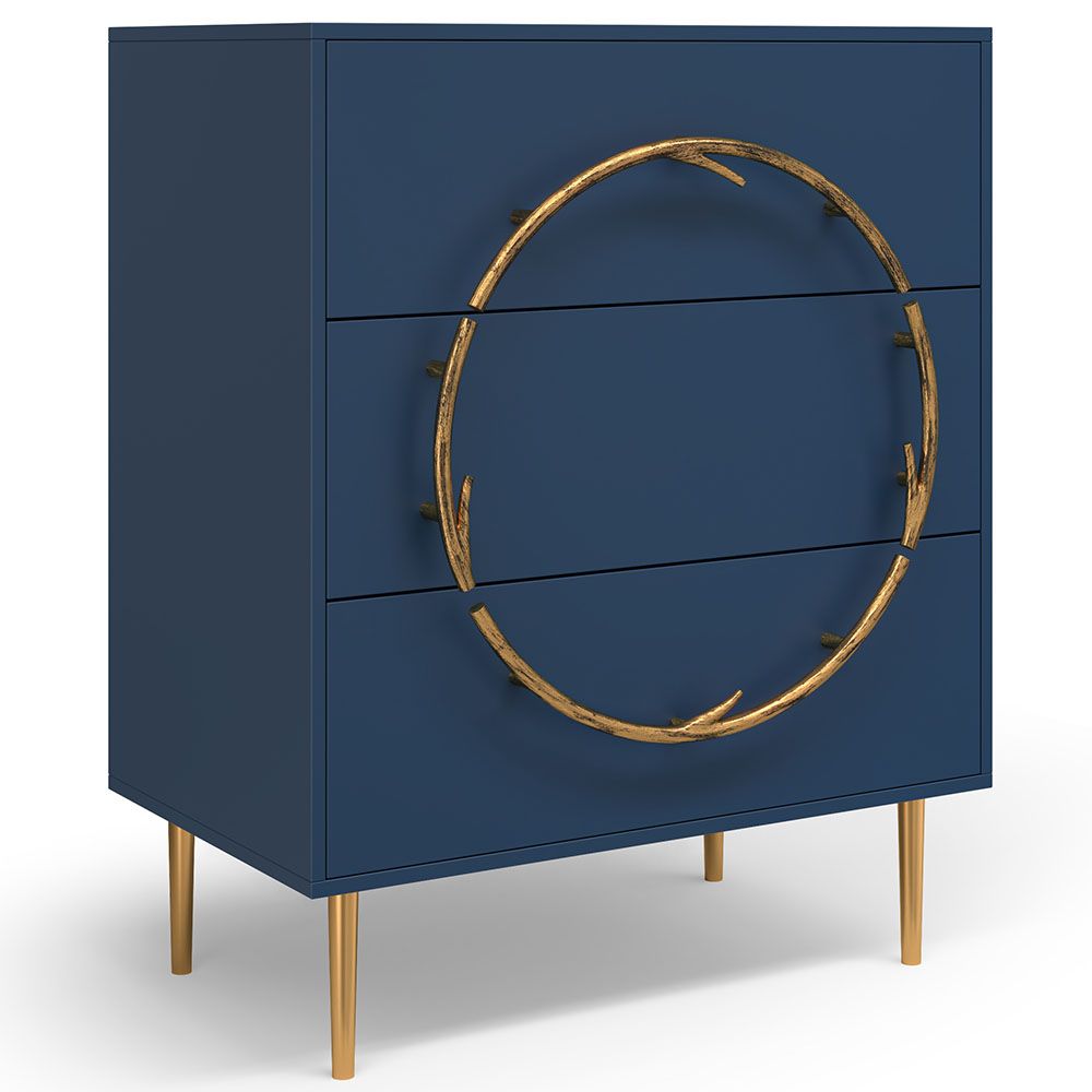 Комод Арт Колор matte Стайл Голд с 3 ящиками Королевский синий матовый