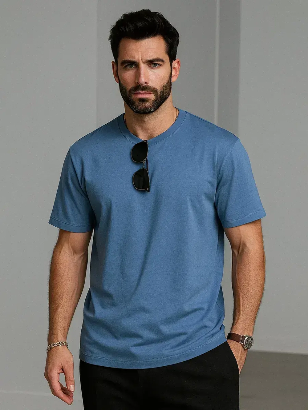 Футболка мужская летняя повседневная однотонная хлопок