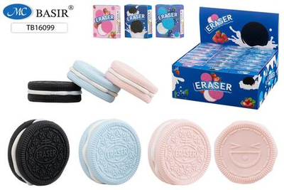 Ластик-конструктор d-4см. "Печенье" чёрное, розовое, голубое с белой начинкой (Basir)