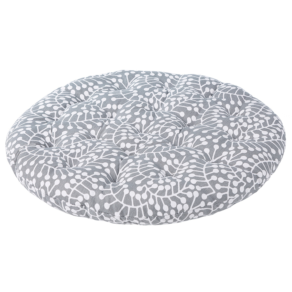 Подушка на стул круглая серого цвета с принтом Спелая Смородина из коллекции scandinavian touch, 40 см