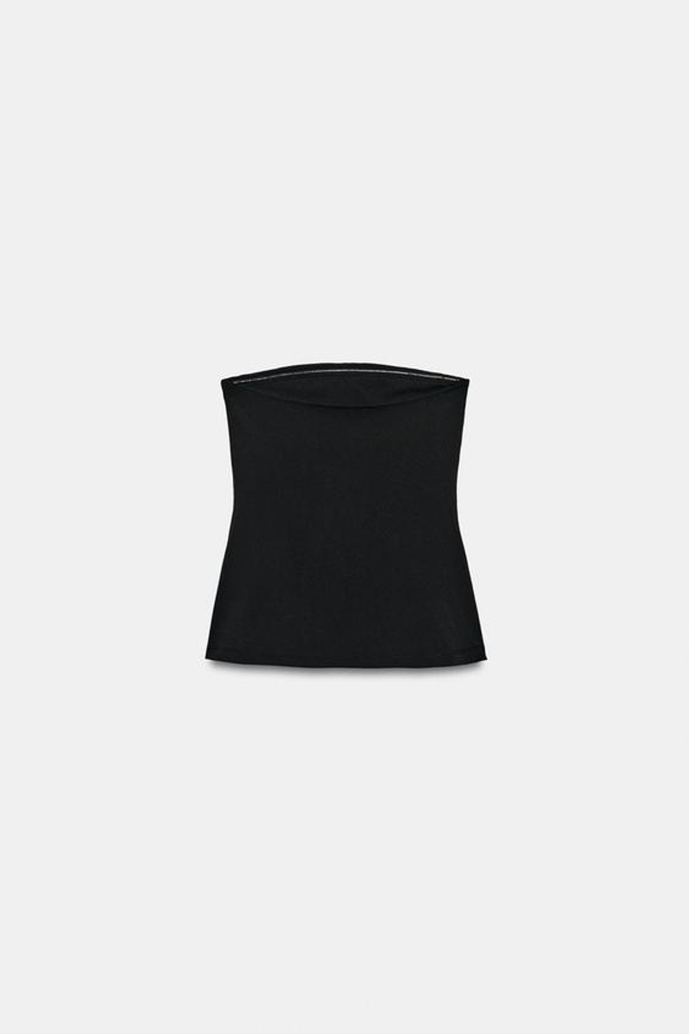 ZARA ЭЛАСТИЧНЫЙ ТОП БЕЗ БРЕТЕЛЕЙ С РАЗРЕЗАМИ, ЧЕРНЫЙ