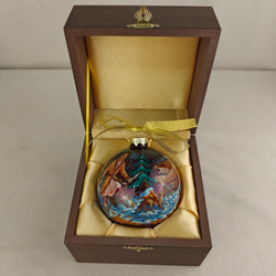 Шар новогодний с ручной росписью Палех "Охота" в футляре