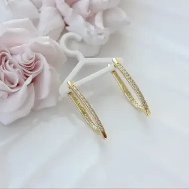 Швензы удлинённые с фианитами 33*3 мм с английским замком, позолота, Ш044