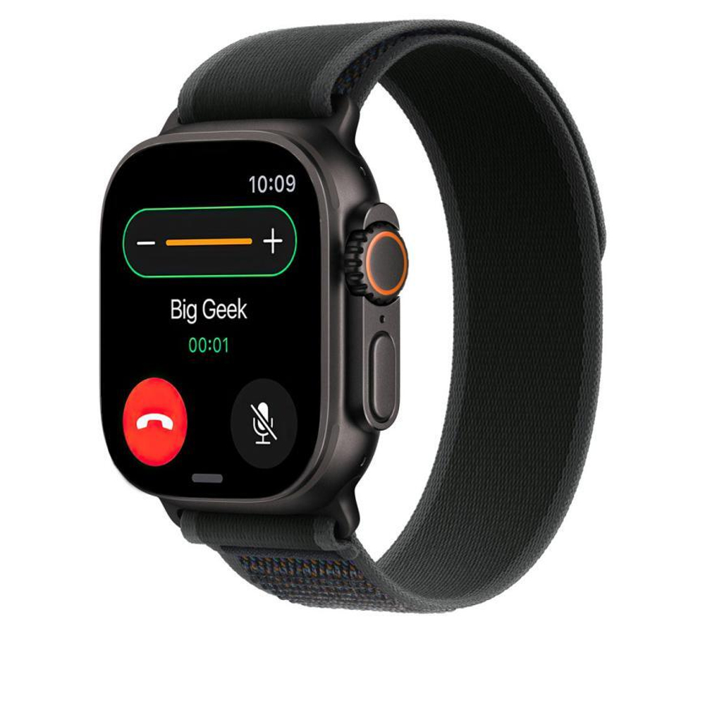 Браслет Apple Trail Loop, чёрный с чёрной пряжкой, для Apple Watch 44, 45, 46 мм, Ultra и Ultra 2 (дизайн 2024), S/M