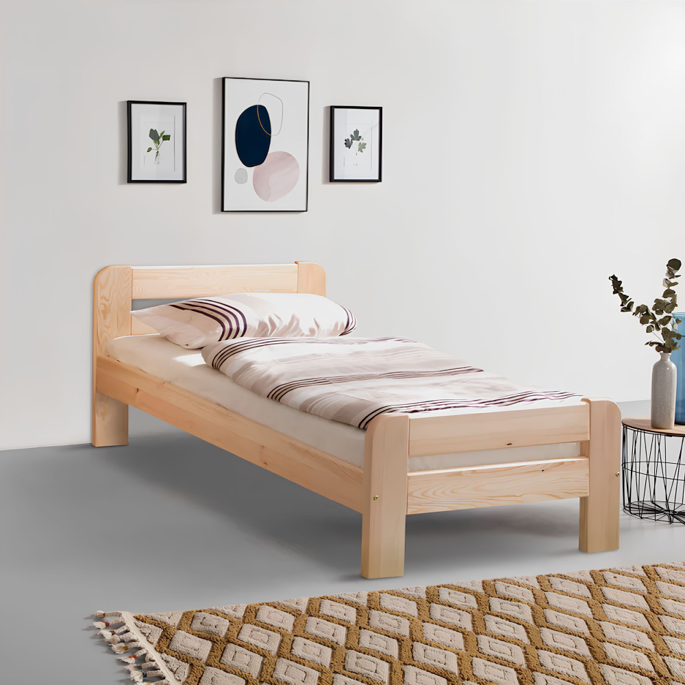 Кровать деревянная 90х200 односпальная Берт с основанием, из сосны, прозрачный лак