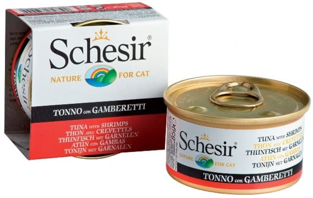 Schesir консервы для кошек ТУНЕЦ+КРЕВЕТКИ 85гр