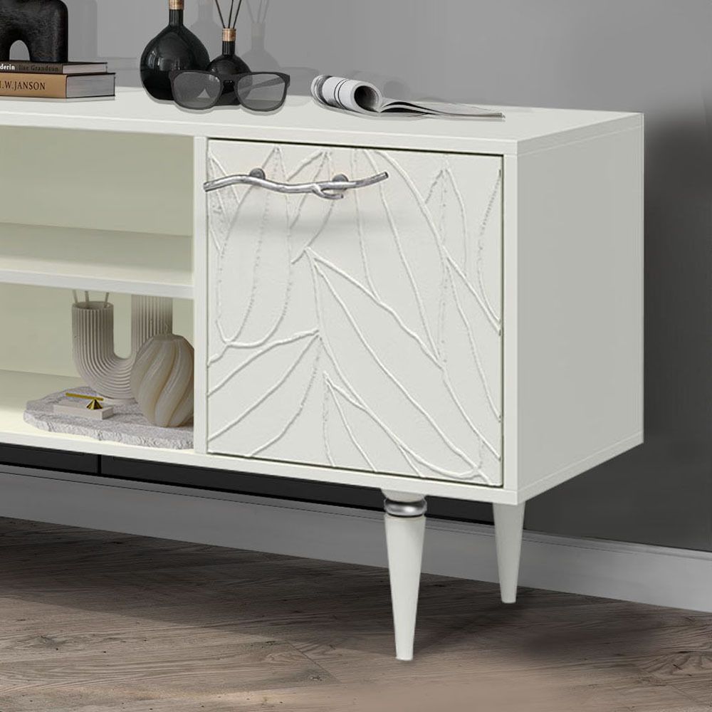 Тумба под ТВ Арт Колор leaves 155см Классик Сильвер Белый опал