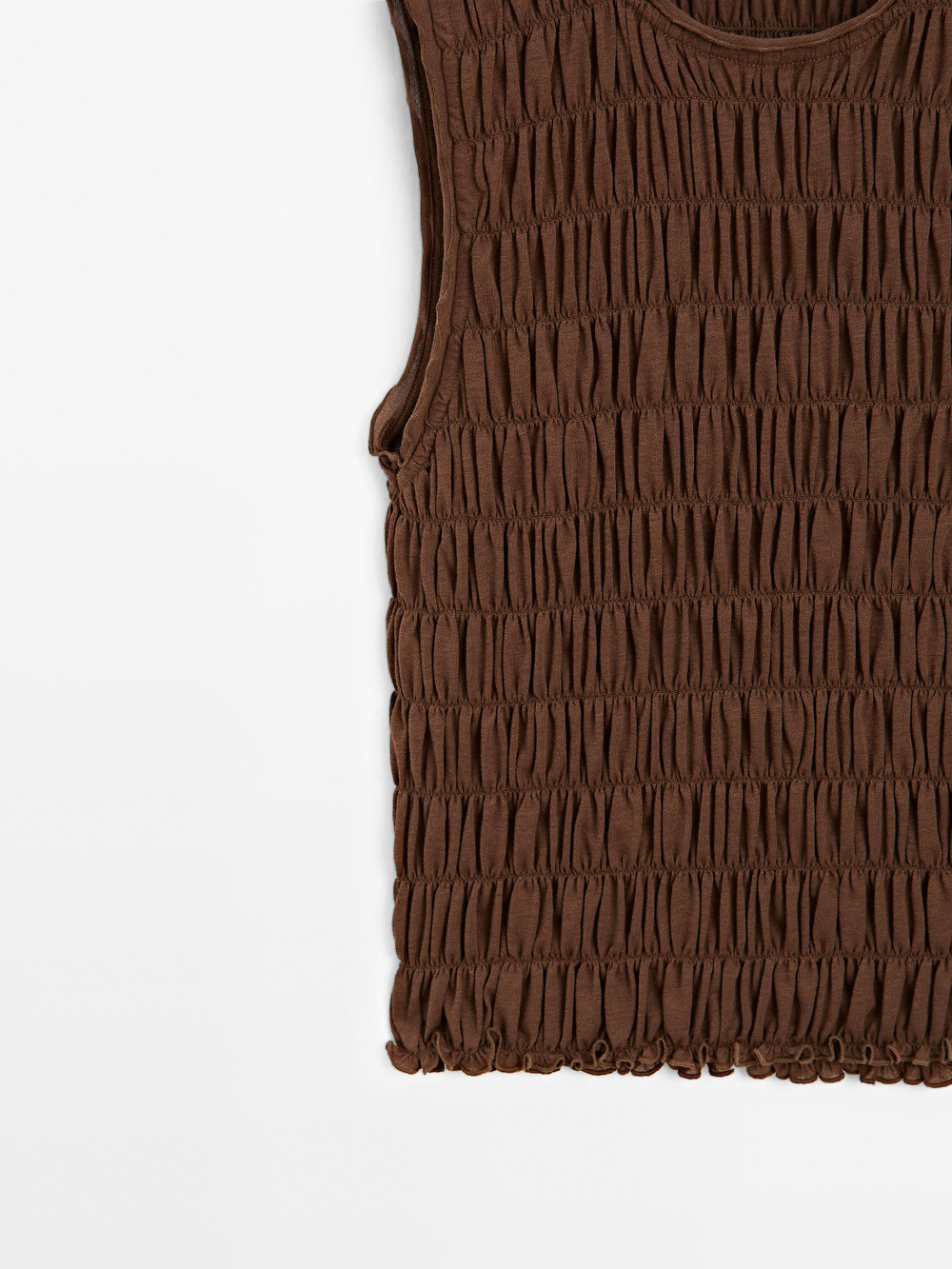 Massimo Dutti Топ из смесовой хлопковой ткани со сборками, коричневый