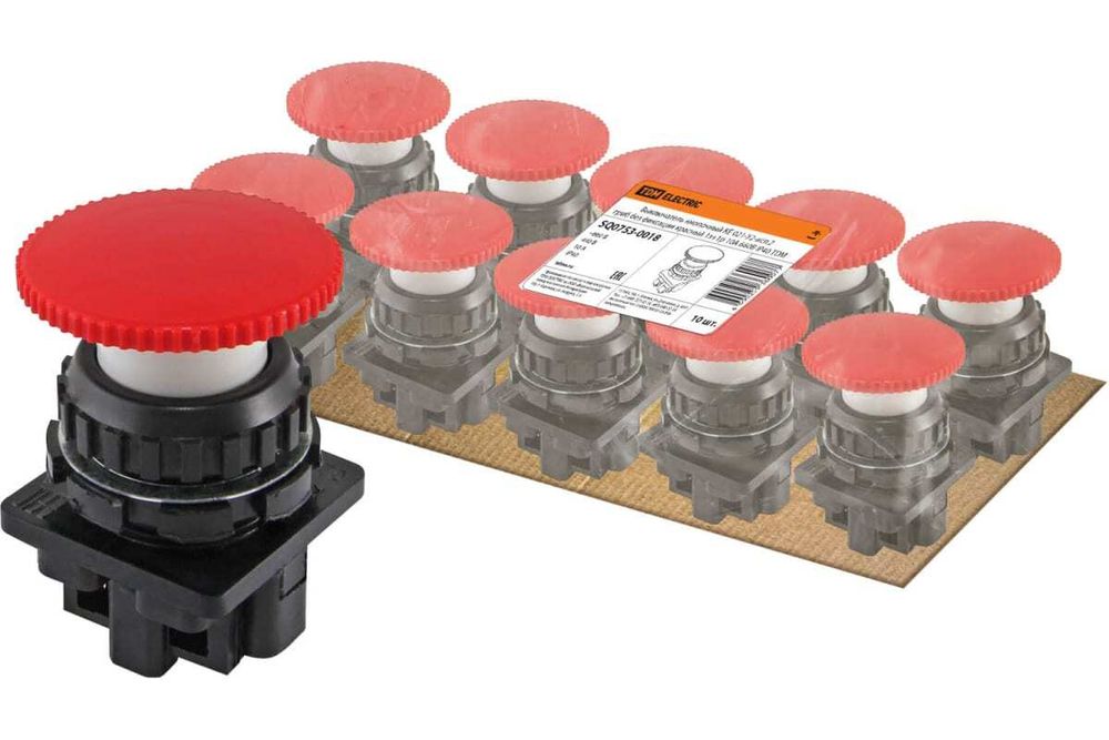 Выключатель кнопочный КЕ 021-У2-исп.2 гриб без фиксации красный 1з+1р 10А IP40, 30мм TDM SQ0753-0018