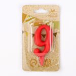 Свеча для торта цифра "Овал" "9", красная, 5,5 см
