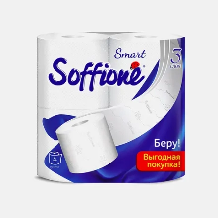 Туалетная бумага Soffione Smart белая 3 слоя 4 рулона