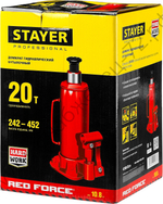 STAYER RED FORCE, 20 т, 242 - 452 мм, бутылочный гидравлический домкрат, Professional (43160-20)