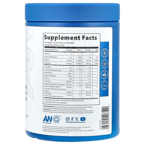 AN Supps, Перед тренировкой, голубая малина, 390 г (13,75 унции)