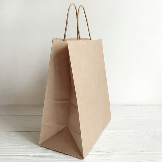 Крафт пакет 220 х 120 х 250 мм с крученными ручками, бурый, 70 гр/м2