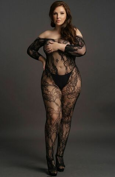 Красивый ажурный кэтсьюит с доступом Lace Sleeved Bodystocking (Размер: XL-XXL-XXXL) (Цвет: черный)