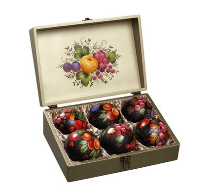 Zhostovo Christmas balls in wooden box - set of 6 balls SET04D-667785792