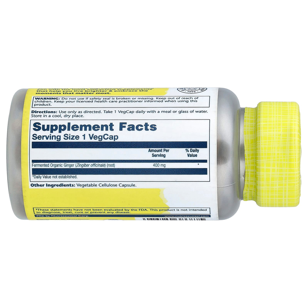 Solaray, Ферментированный имбирь органического происхождения, 400 мг, 100 капсул растительного происхождения
