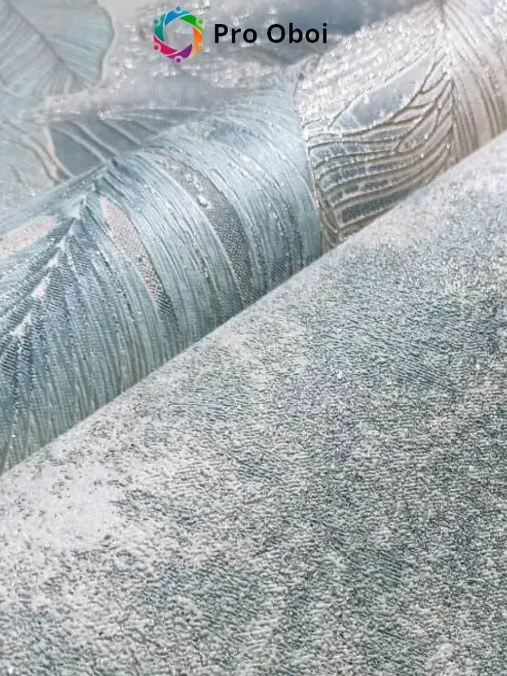 Gomel-FOX Обои вспененный винил на флизелине, бирюзовые листья, в спальню, в прихожую, в кухню,1.6х10м