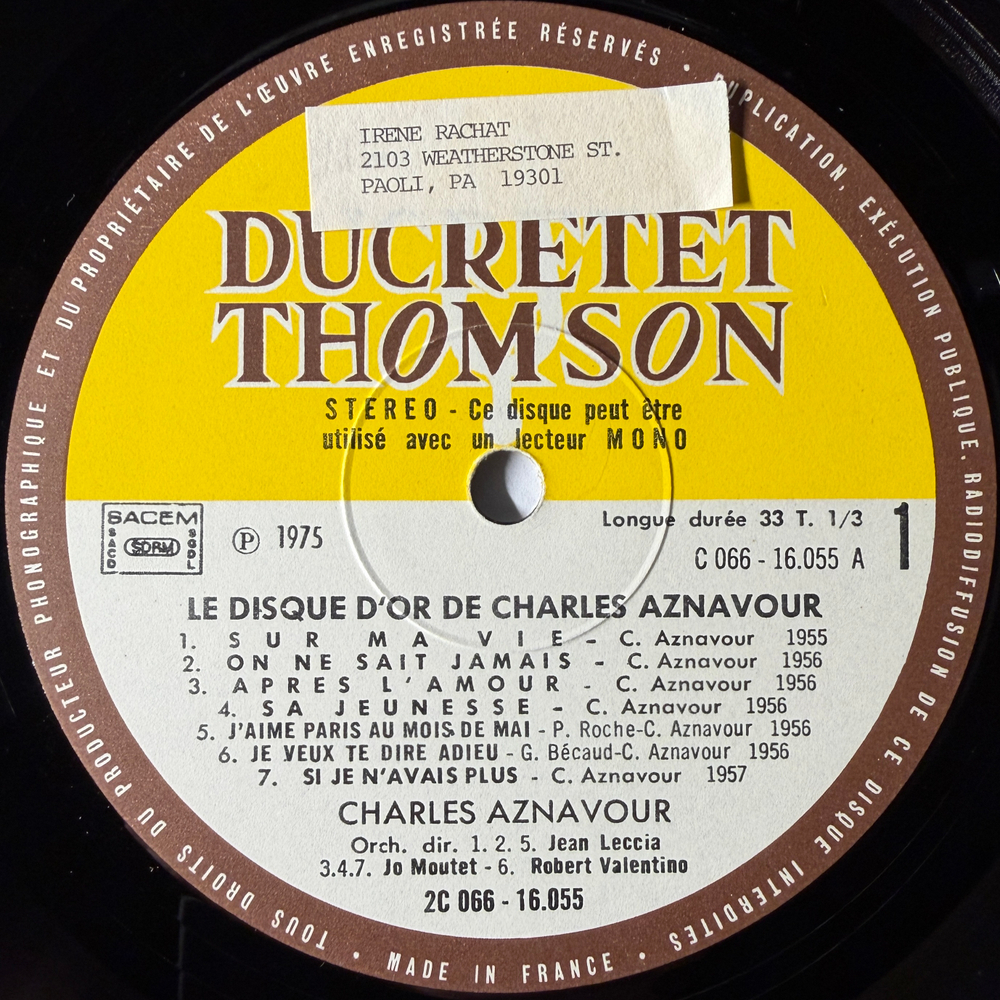 Charles Aznavour ‎– Le Disque D'Or De Charles Aznavour (Франция 1975г.)
