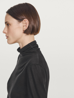 Massimo Dutti Футболка из смеси лиоцелла и шерсти с длинными рукавами, черный