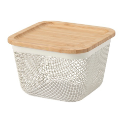 IKEA 365+ Корзина с крышкой 15x15x11 см, металл/бамбук белая