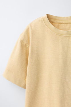 ZARA ФУТБОЛКА HEAVY WEIGHT С ЭФФЕКТОМ ПОТЕРТОСТИ, ЦВЕТ СЛОНОВОЙ КОСТИ