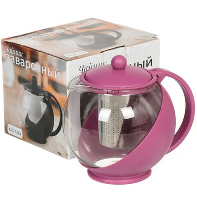 Чайник заварочный стекло,пластик, 1.25 л, с ситечком, SS403, фиолет
