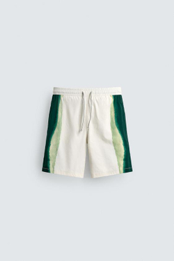 ZARA ДЛИННЫЕ ПЛАВКИ С ПРИНТОМ В ПОЛОСКУ, ЭКРЮ