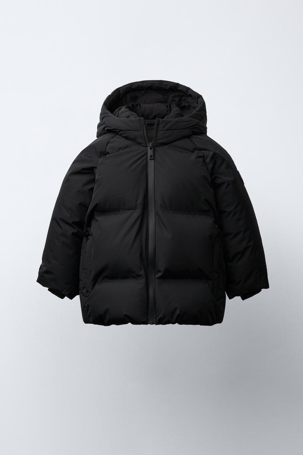 ZARA СТЕГАНЫЙ ПУХОВИК С КАПЮШОНОМ WATER REPELLENT, ЧЕРНЫЙ