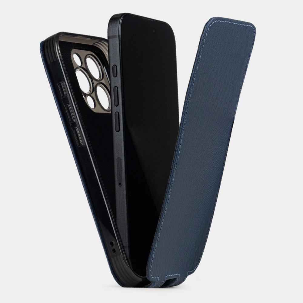 Чехол iPhone 16 Pro Max натуральная кожа сафьяно, темно-синего цвета