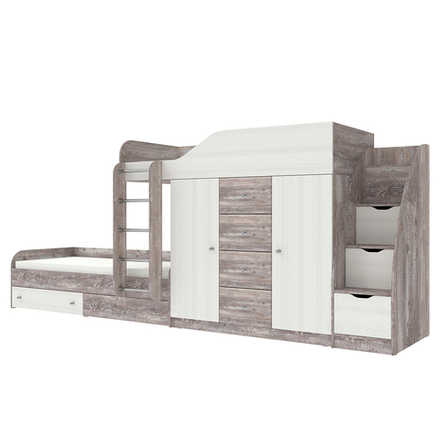 Кровать двухъярусная КарИВи Астра 6 с лестницей Комод КарИВиом Бетон Белое Дерево