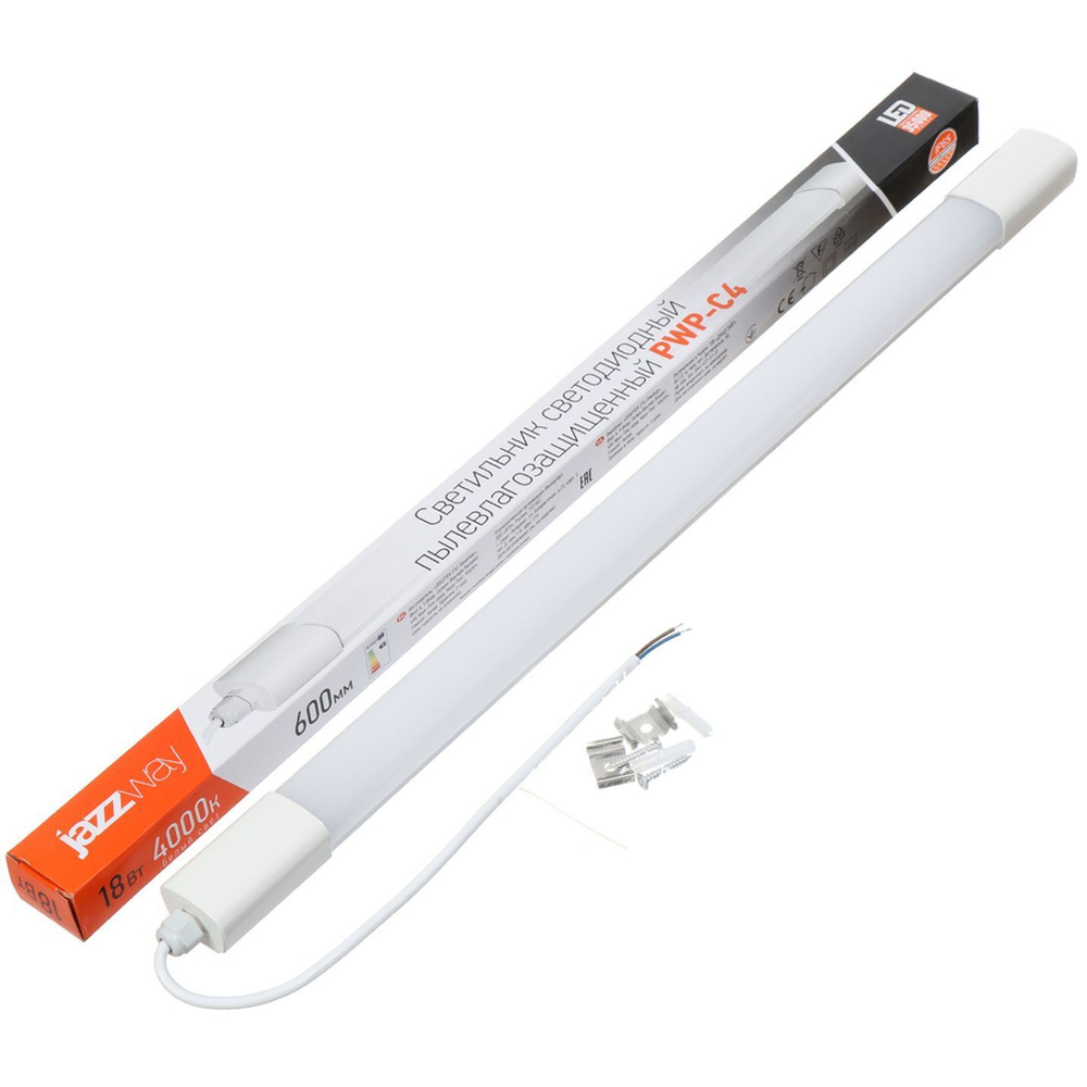 Светильник светодиод, JazzWay, Compact PWP-С4, 18 Вт, 4000 К, 1600 Лм, IP65, 60х3.8х2.85 см, бел, 50