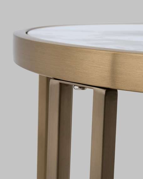 Журнальный столик Алиада 55х55 см светлая керамика сталь шампань