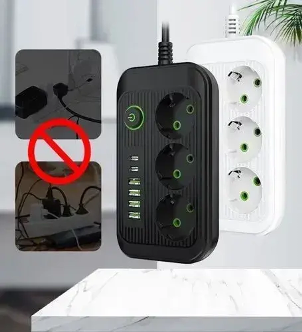 Сетевой фильтр/Удлинитель 3 метра/Черный