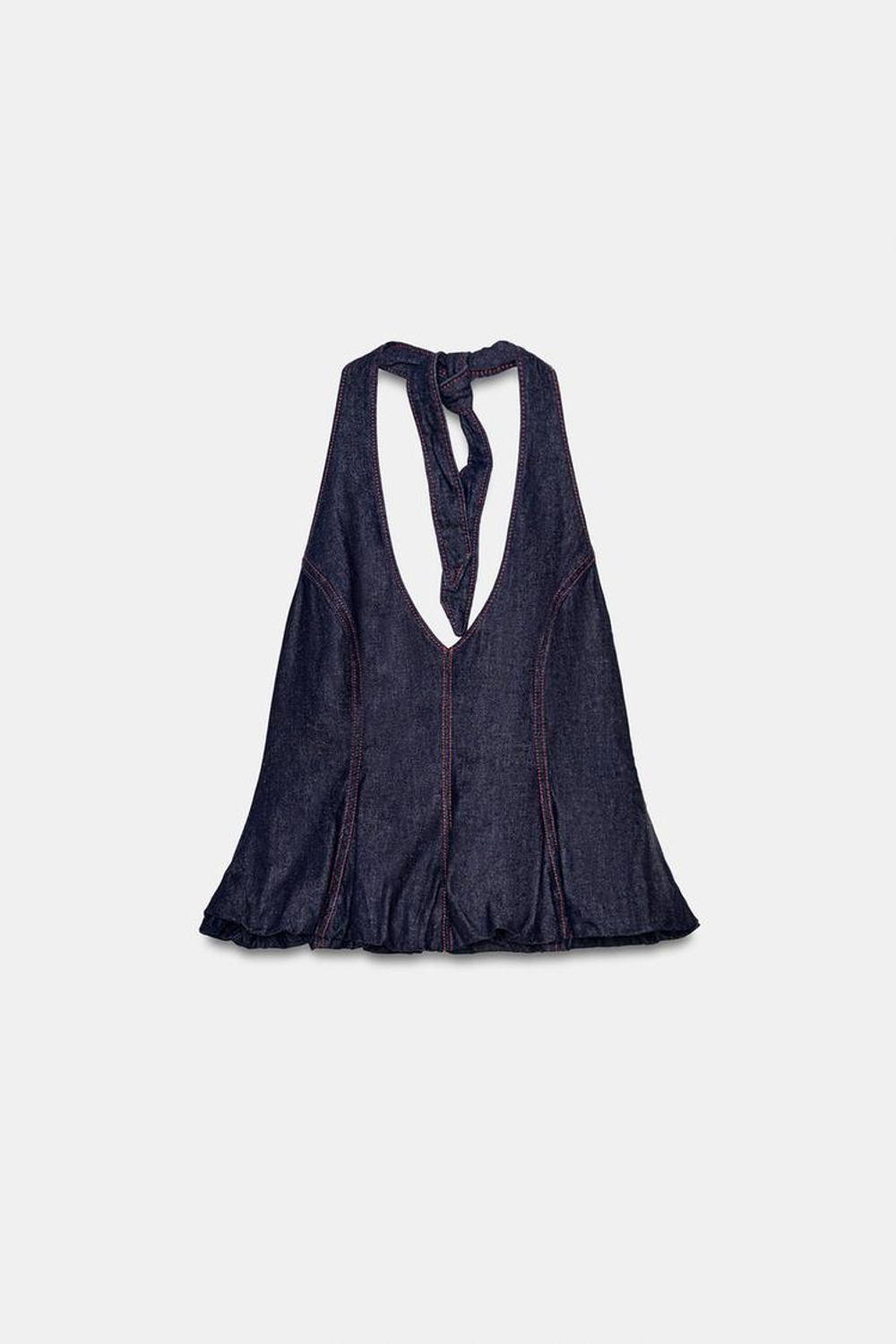 ZARA ТОП ИЗ ДЕНИМА Z1975 С ГОРЛОВИНОЙ ХАЛТЕР, СИНИЙ