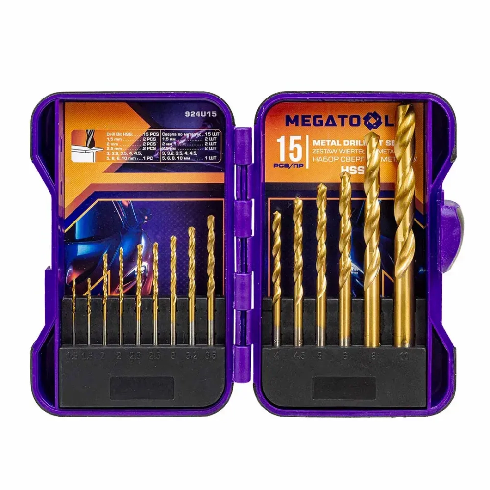 Сверла по металлу, набор 15пр. MEGATOOLS MT-924U15