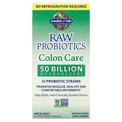 Garden of Life, RAW Probiotics, средство для здоровья кишечника, длительного хранения, 30 вегетарианских капсул