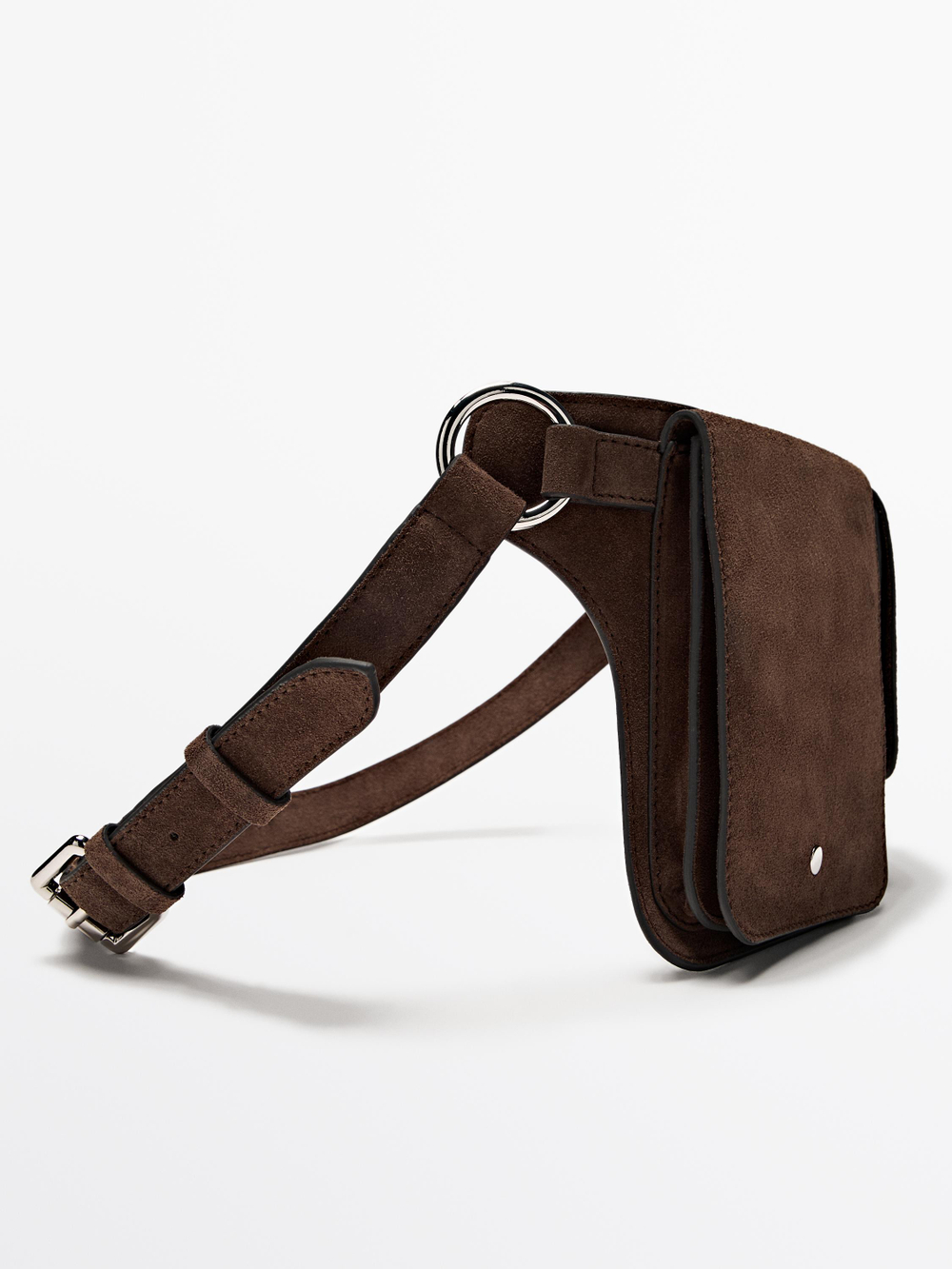 Massimo Dutti Поясная сумка из замши с двумя отделениями, норка