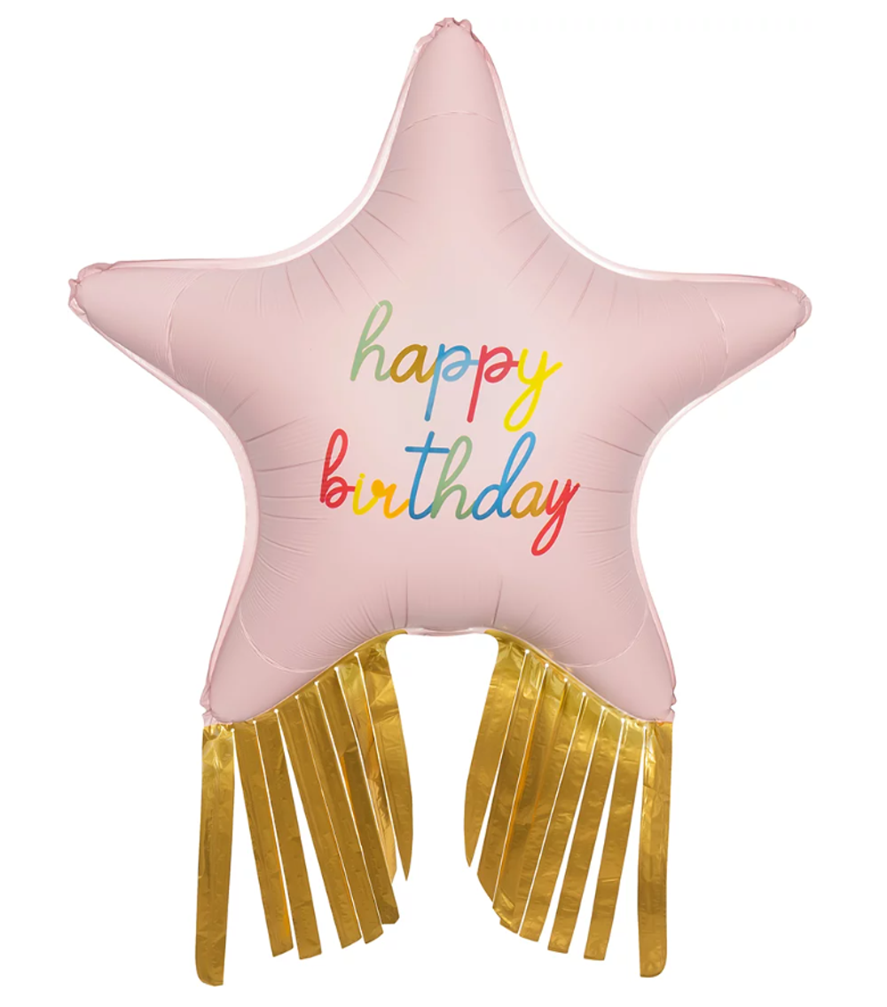 Фигура 38'' Звезда, Happy Birthday, Золотой каскад, Розовый, Сатин Fl