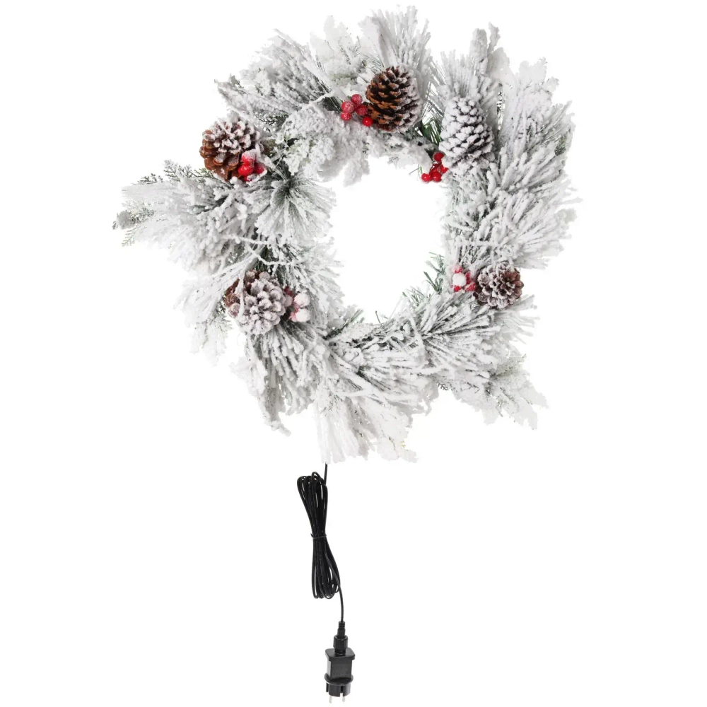 Венок хвойный «Заснеженный сад» d-50 см светодиодный, ПВХ, леска, белое напыление,свечение - Теплый белый