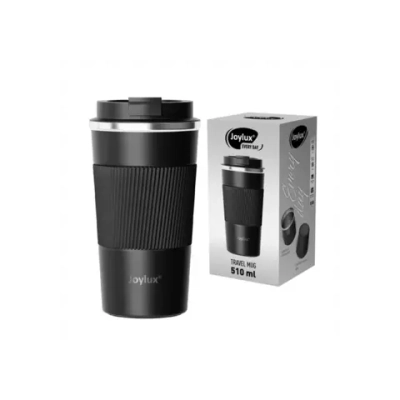 Термокружка 510 мл JOYLUX (ДЖОЙЛЮКС) EVERY DAY, нержавеющая сталь SUS304, силиконовый рукав, черный матовый, 700292