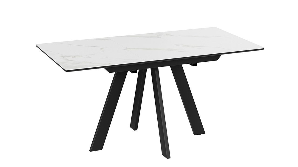 Стол кухонный обеденный раздвижной Черный муар/Керамика матовая белый мрамор 120(160)х80х76 см