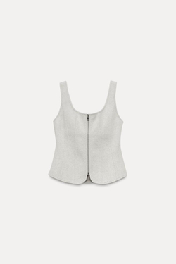 ZARA ТОП ИЗ МЯГКОЙ ТКАНИ С ЗАСТЕЖКОЙ-МОЛНИЕЙ, ЭКРЮ